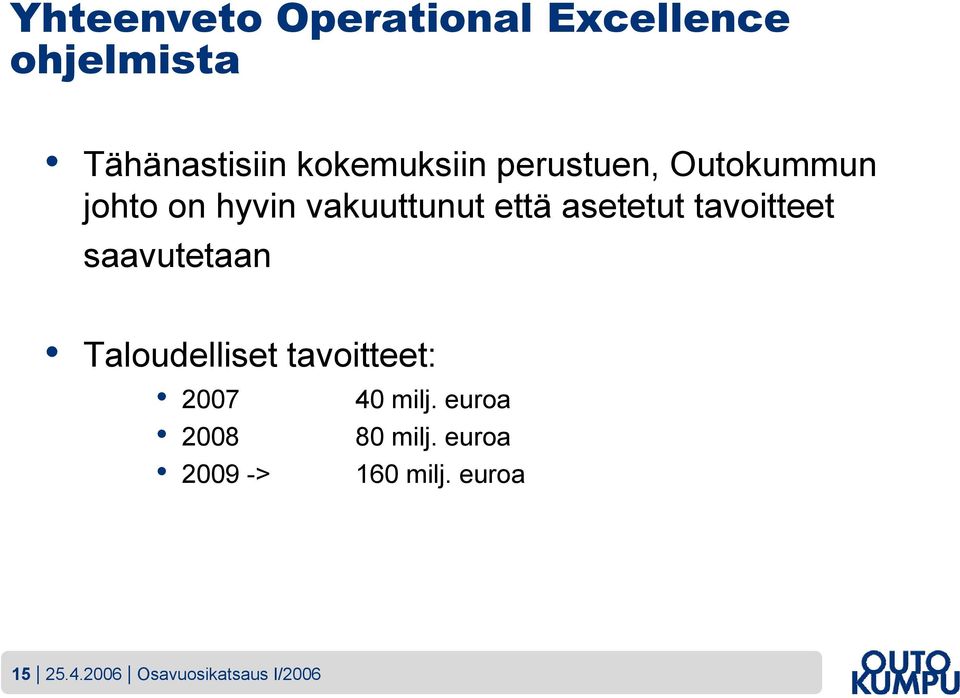 tavoitteet saavutetaan Taloudelliset tavoitteet: 2007 2008 2009 -> 40