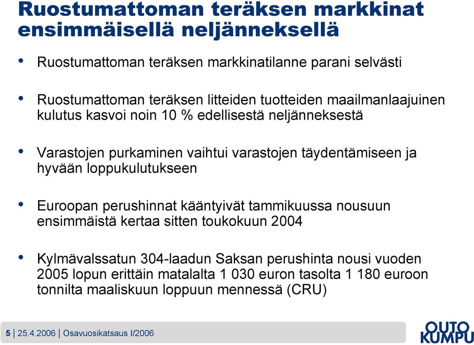 hyvään loppukulutukseen Euroopan perushinnat kääntyivät tammikuussa nousuun ensimmäistä kertaa sitten toukokuun 2004 Kylmävalssatun 304-laadun Saksan