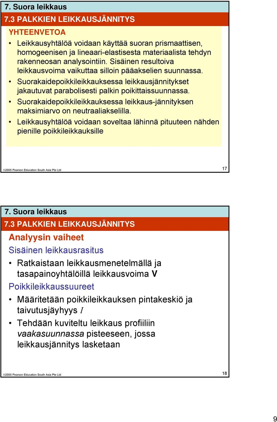 Suorakaidepoikkileikkauksessa leikkaus-jännityksen maksimiarvo on neutraaliakselilla. Leikkausyhtälöä voidaan soveltaa lähinnä pituuteen nähden pienille poikkileikkauksille 17 7.