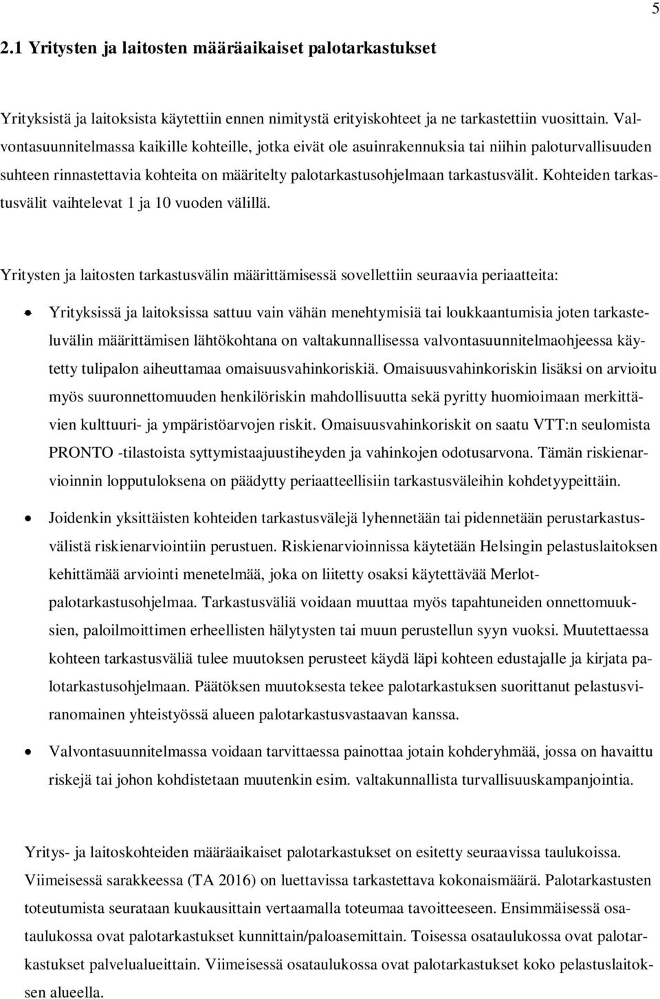 Kohteiden tarkastusvälit vaihtelevat 1 ja 10 vuoden välillä.