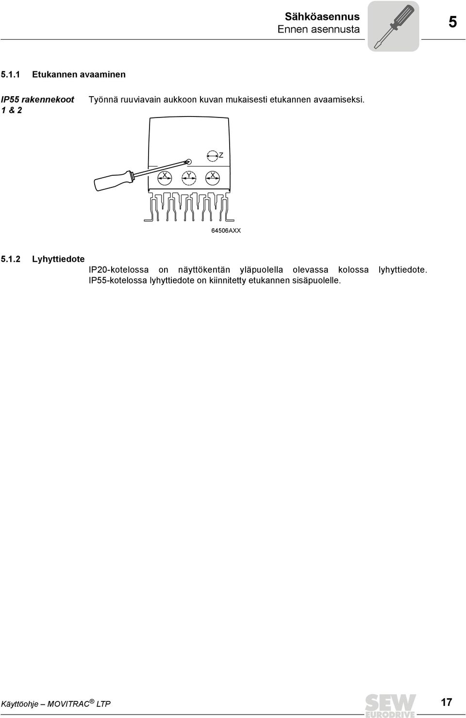 etukannen avaamiseksi. Z X Y X 64506AXX 5.1.