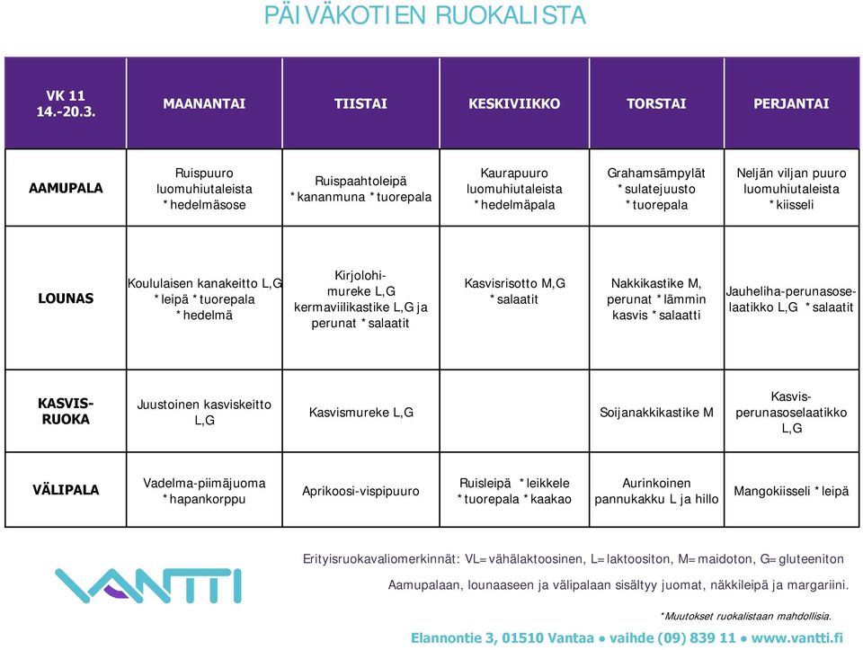 *leipä Kirjolohimureke kermaviilikastike ja perunat Kasvisrisotto M,G Nakkikastike M, perunat *lämmin kasvis *salaatti