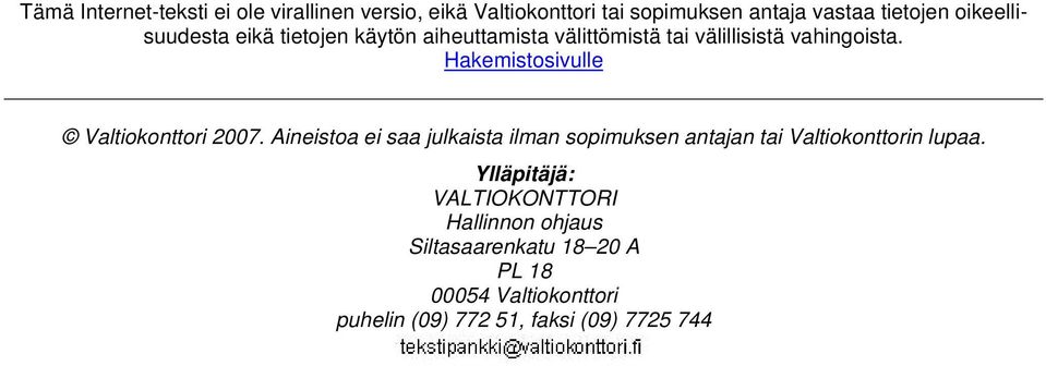 Hakemistosivulle Valtiokonttori 2007.