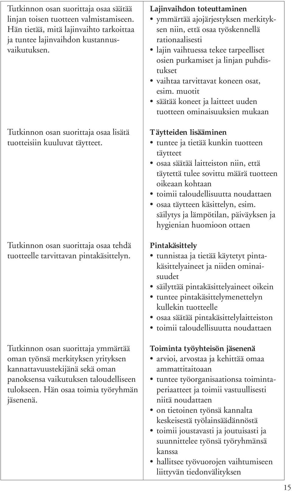 Tutkinnon osan suorittaja ymmärtää oman työnsä merkityksen yrityksen kannattavuustekijänä sekä oman panoksensa vaikutuksen taloudelliseen tulokseen. Hän osaa toimia työryhmän jäsenenä.