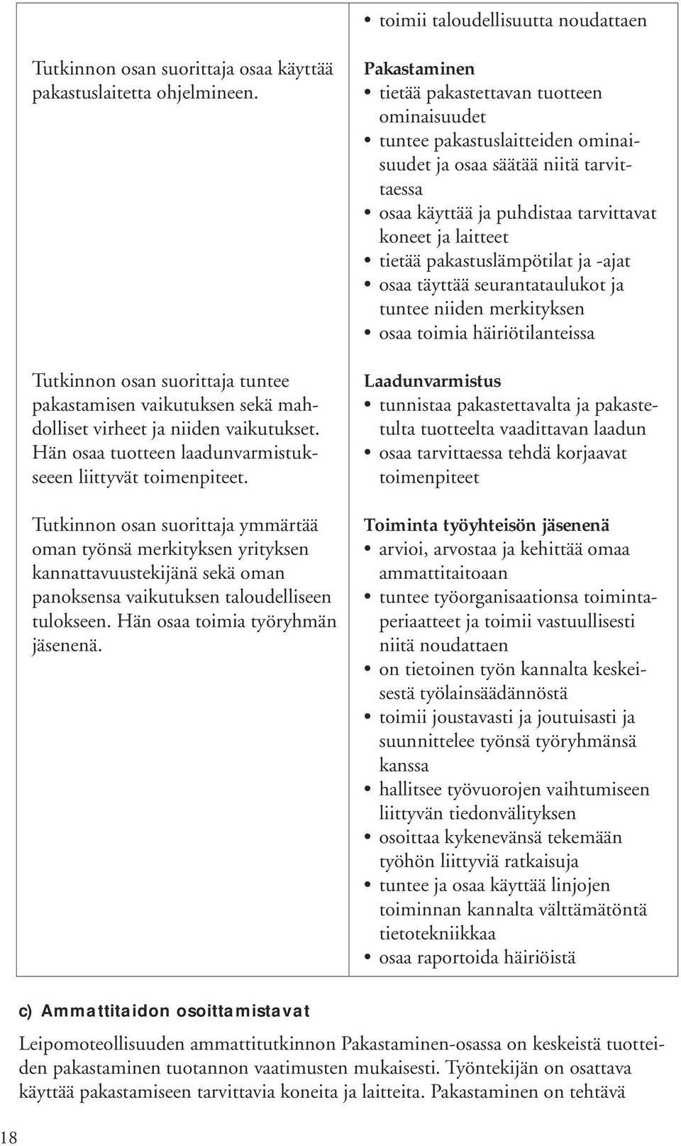 Tutkinnon osan suorittaja ymmärtää oman työnsä merkityksen yrityksen kannattavuustekijänä sekä oman panoksensa vaikutuksen taloudelliseen tulokseen. Hän osaa toimia työryhmän jäsenenä.