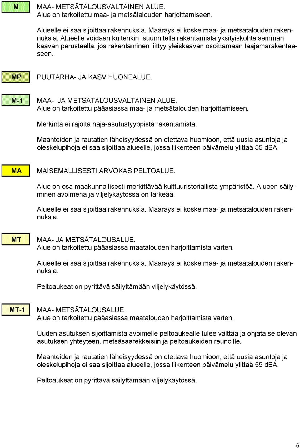 M-1 MAA- JA METSÄTALOUSVALTAINEN ALUE. Alue on tarkoitettu pääasiassa maa- ja metsätalouden harjoittamiseen. Merkintä ei rajoita haja-asutustyyppistä rakentamista.