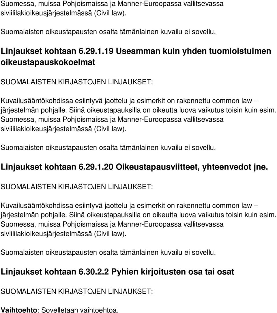 Siinä oikeustapauksilla on oikeutta luova vaikutus toisin kuin esim. 29.1.20 Oikeustapausviitteet, yhteenvedot jne.