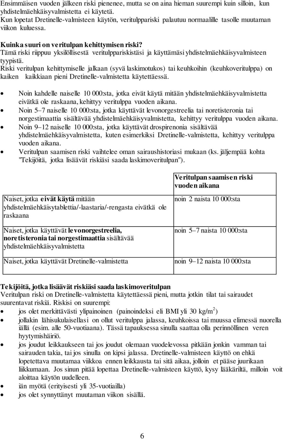 Tämä riski riippuu yksilöllisestä veritulppariskistäsi ja käyttämäsi yhdistelmäehkäisyvalmisteen tyypistä.
