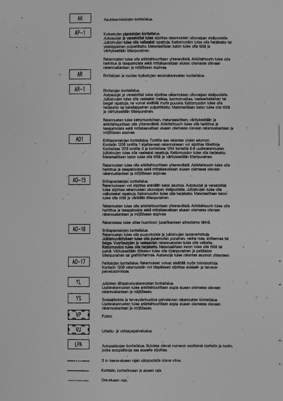 AR 1 AR-l AOl 1 AO-15 Rakennusten tulee lla arkkltehtuurlltaan yhteneväisiä Arkkitehtuurin tulee lla harkittua Ja tasapainista sekä mittakaavaltaan aluaen lemassa levaan rakenliuskantaan ja