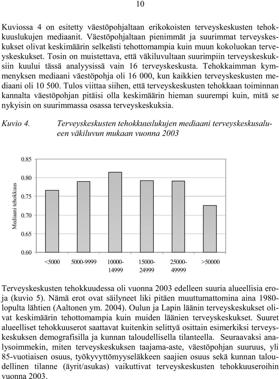 Tosin on muistettava, että väkiluvultaan suurimpiin terveyskeskuksiin kuului tässä analyysissä vain 16 terveyskeskusta.