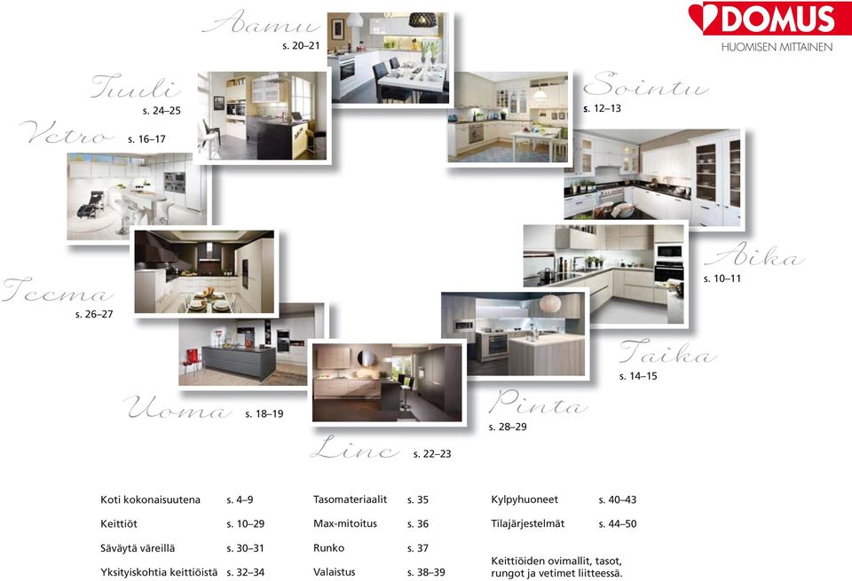 35 Kylpyhuoneet s. 40 43 Keittiöt s. 10 29 Max-mitoitus s. 36 Tilajärjestelmät s.