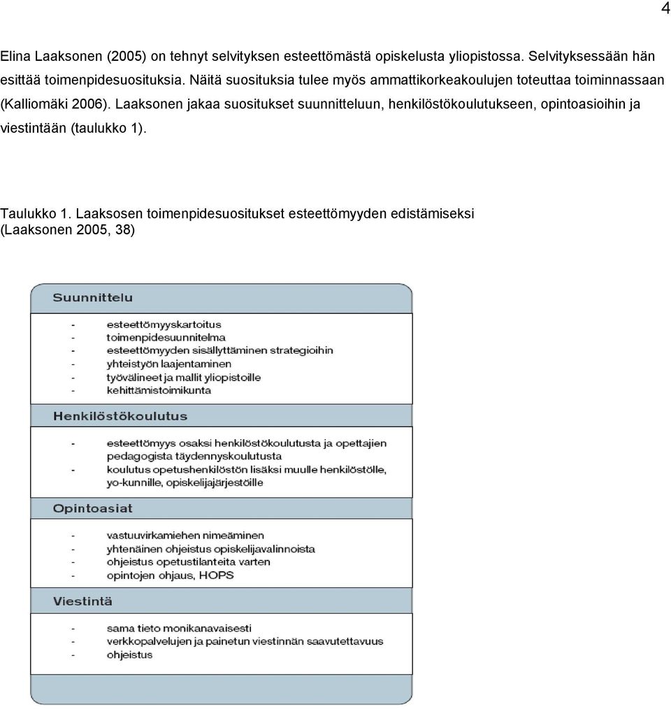 Näitä suosituksia tulee myös ammattikorkeakoulujen toteuttaa toiminnassaan (Kalliomäki 2006).