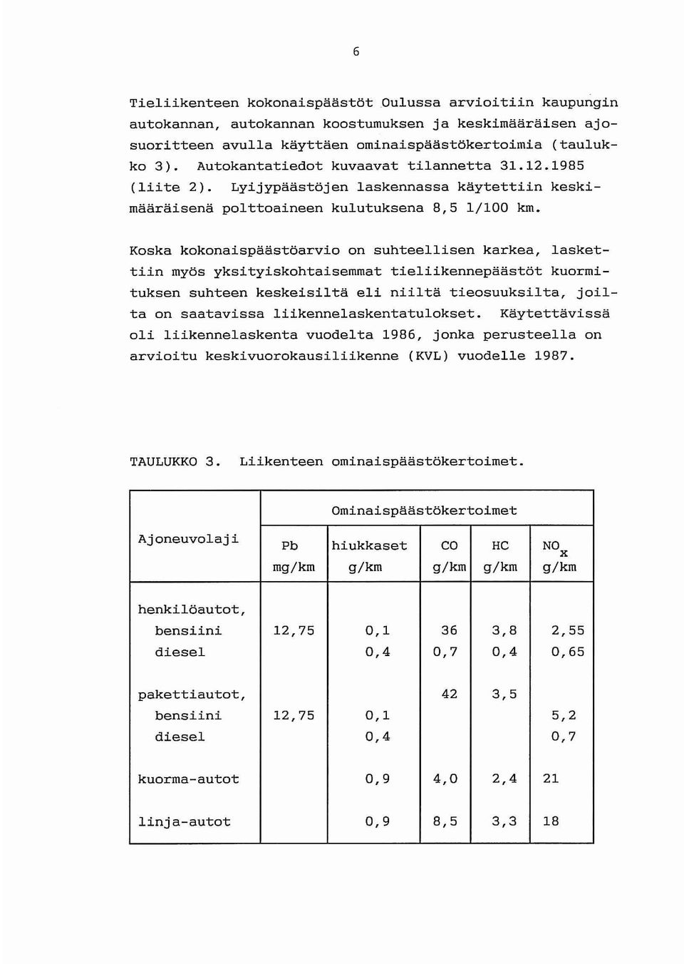 Koska kokonaispäästöarvio on suhteellisen karkea, laskettiin myös yksityiskohtaisemmat tieliikennepäästöt kuormituksen suhteen keskeisiltä eli niiltä tieosuuksilta, joilta on saatavissa