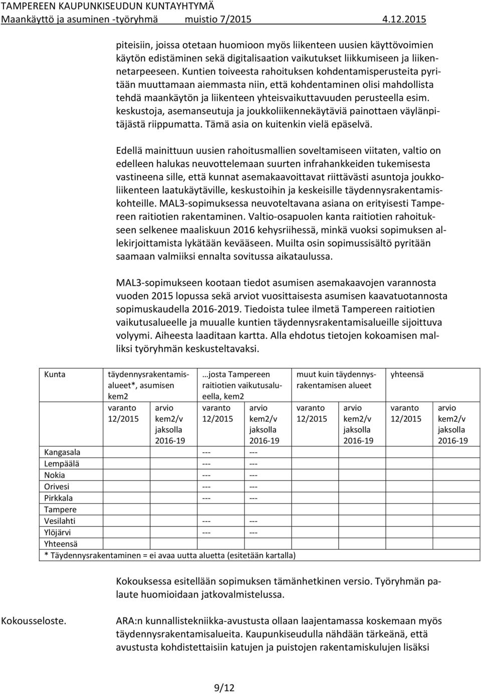 keskustoja, asemanseutuja ja joukkoliikennekäytäviä painottaen väylänpitäjästä riippumatta. Tämä asia on kuitenkin vielä epäselvä.