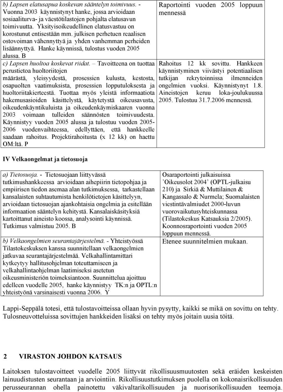 Hanke käynnissä, tulostus vuoden 2005 alussa. B c) Lapsen huoltoa koskevat riidat.
