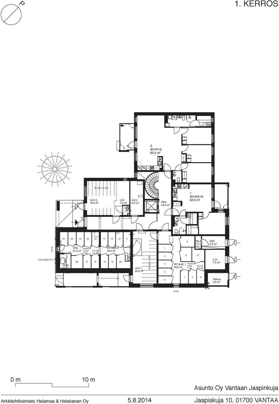 V-ILMANOTTO 25 V-IV 3,0 m 2 24 23 22 19 V Komerot 47,5 m 2 13 kpl à 2 m2 2 kpl à 3 m2 26 21 18 17 15 IRT-VAR