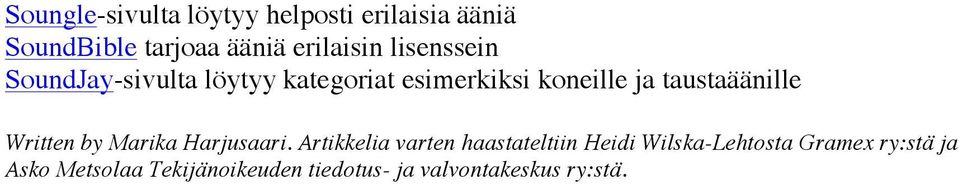 Written by Marika Harjusaari.