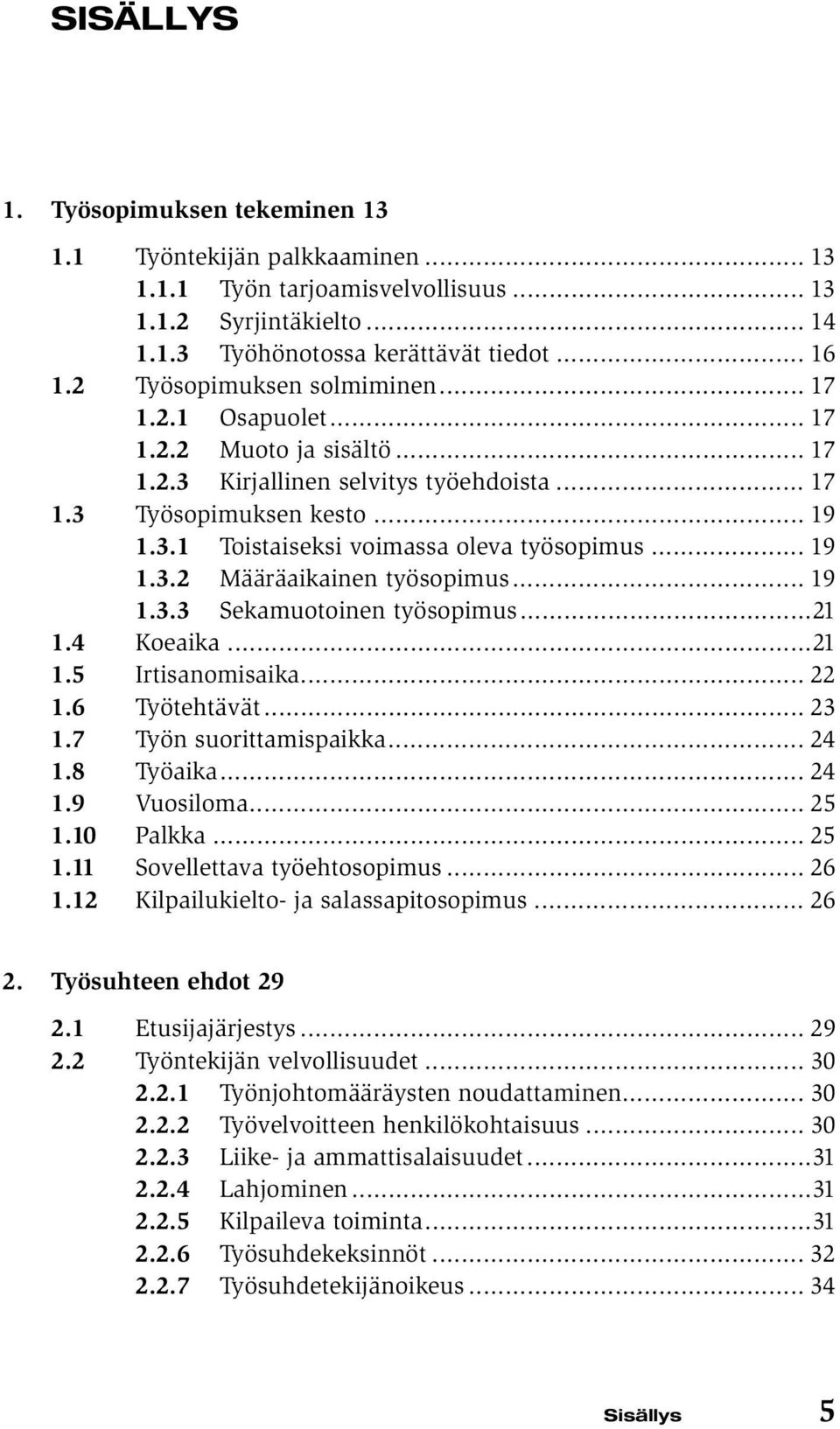 .. 19 1.3.2 Määräaikainen työsopimus... 19 1.3.3 Sekamuotoinen työsopimus...21 1.4 Koeaika...21 1.5 Irtisanomisaika... 22 1.6 Työtehtävät... 23 1.7 Työn suorittamispaikka... 24 1.8 Työaika... 24 1.9 Vuosiloma.