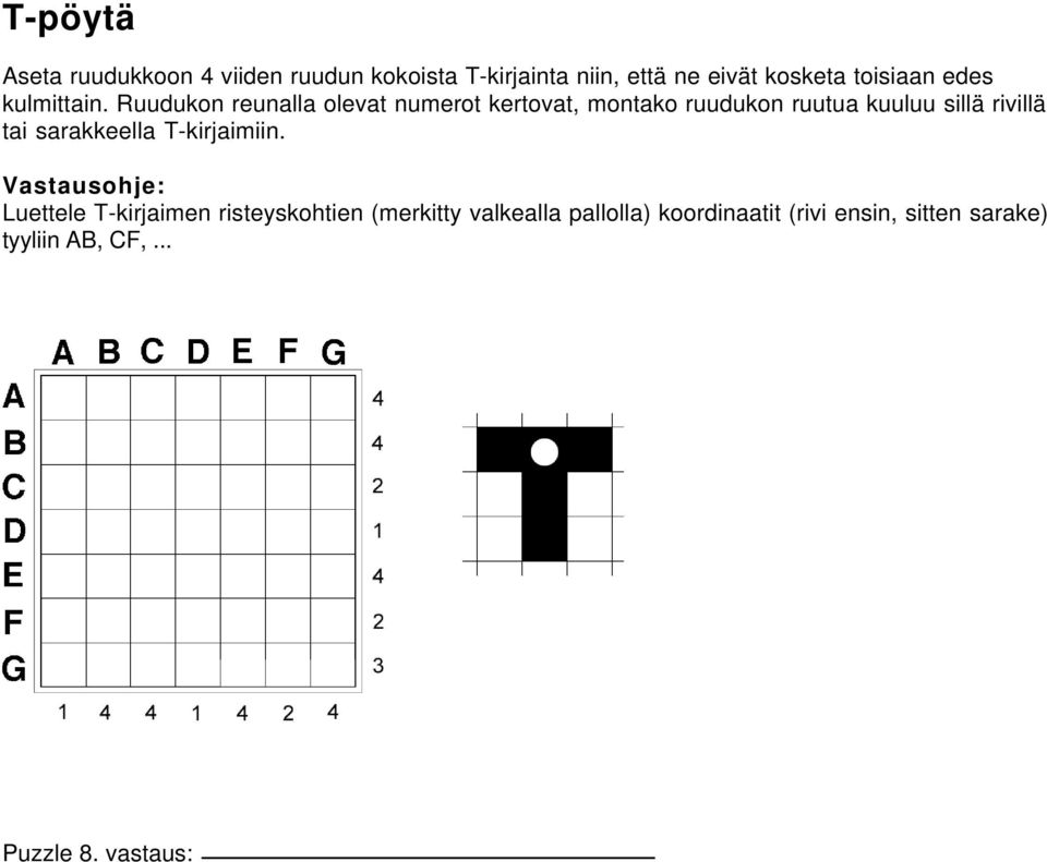 Ruudukon reunalla olevat numerot kertovat, montako ruudukon ruutua kuuluu sillä rivillä tai