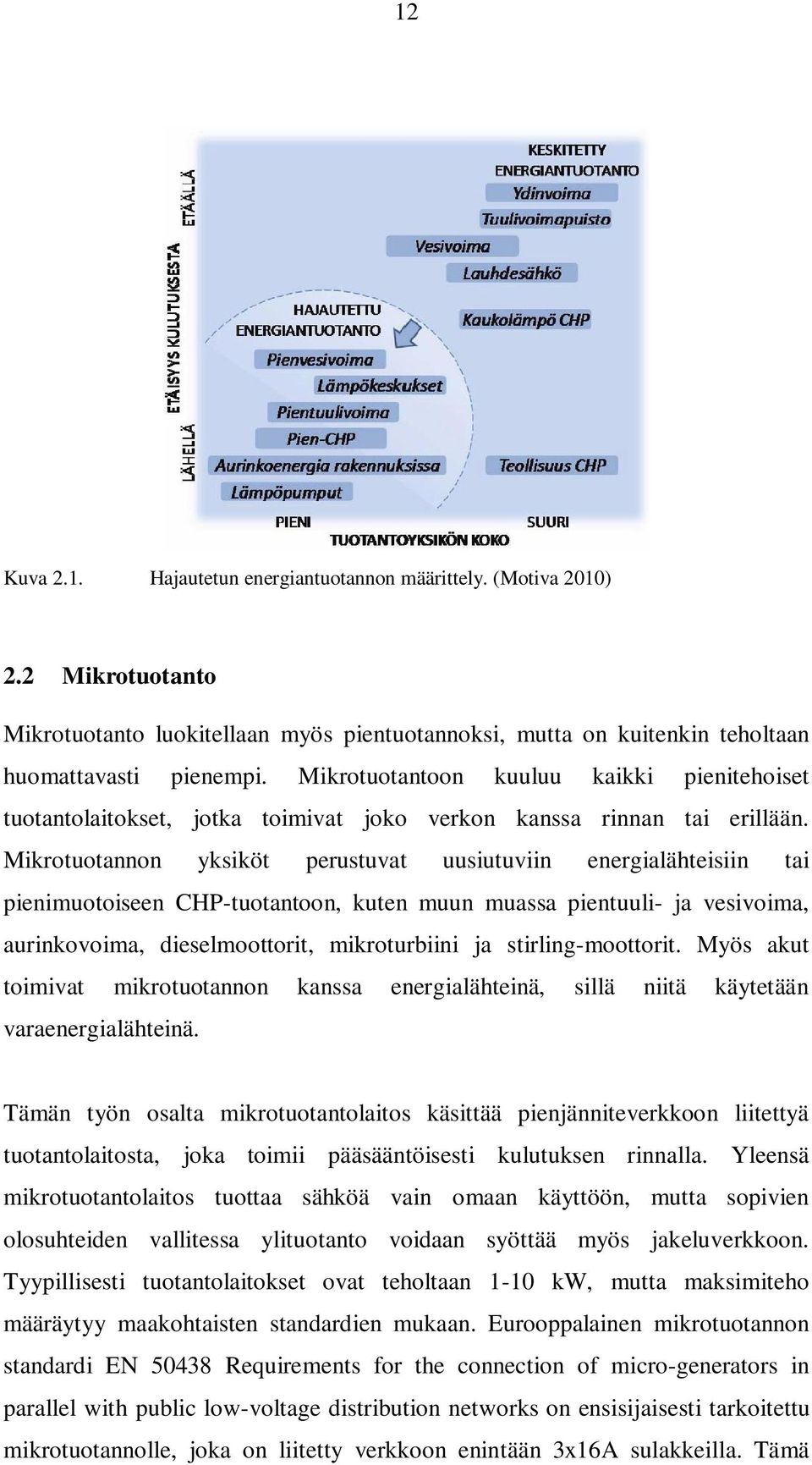 Mikrotuotannon yksiköt perustuvat uusiutuviin energialähteisiin tai pienimuotoiseen CHP-tuotantoon, kuten muun muassa pientuuli- ja vesivoima, aurinkovoima, dieselmoottorit, mikroturbiini ja