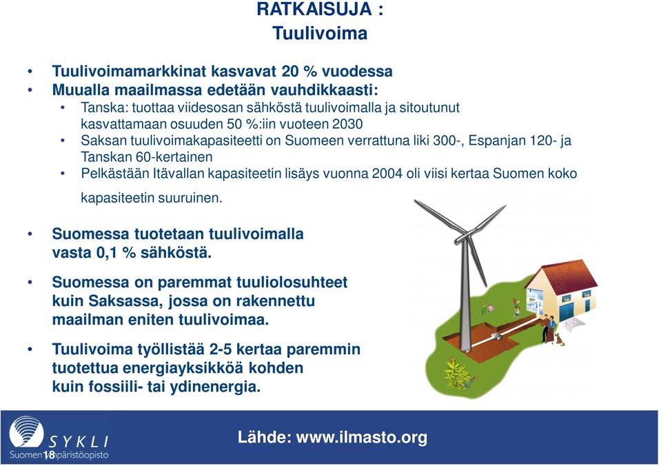 viisi kertaa Suomen koko kapasiteetin suuruinen. Suomessa tuotetaan tuulivoimalla vasta 0,1 % sähköstä.