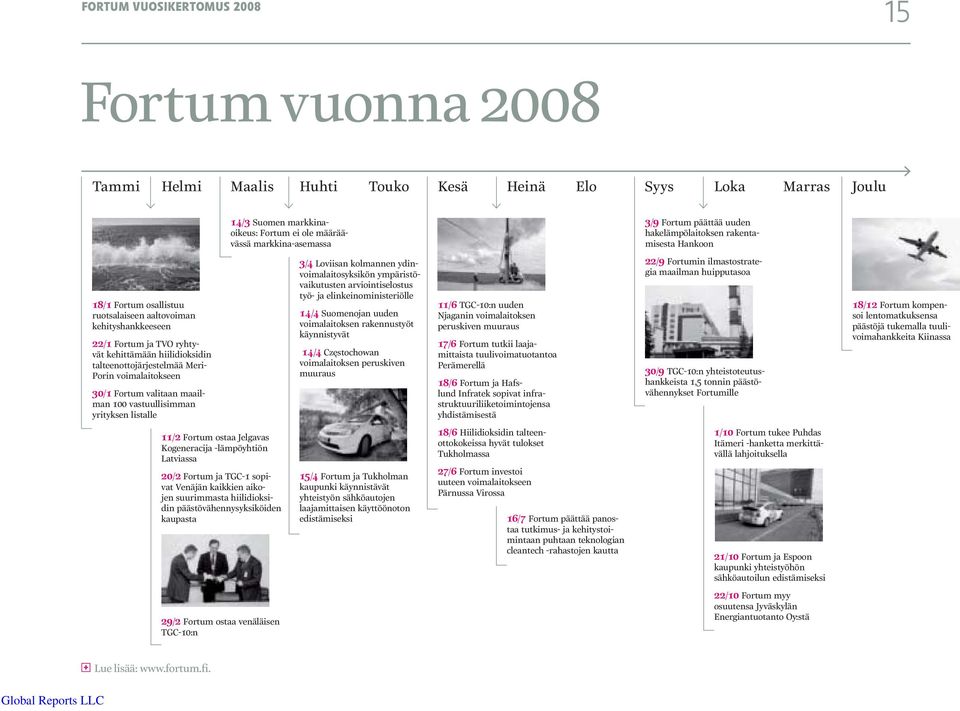 talteenottojärjestelmää Meri- Porin voimalaitokseen 30/1 Fortum valitaan maailman 100 vastuullisimman yrityksen listalle 3/4 Loviisan kolmannen ydinvoimalaitosyksikön ympäristövaikutusten