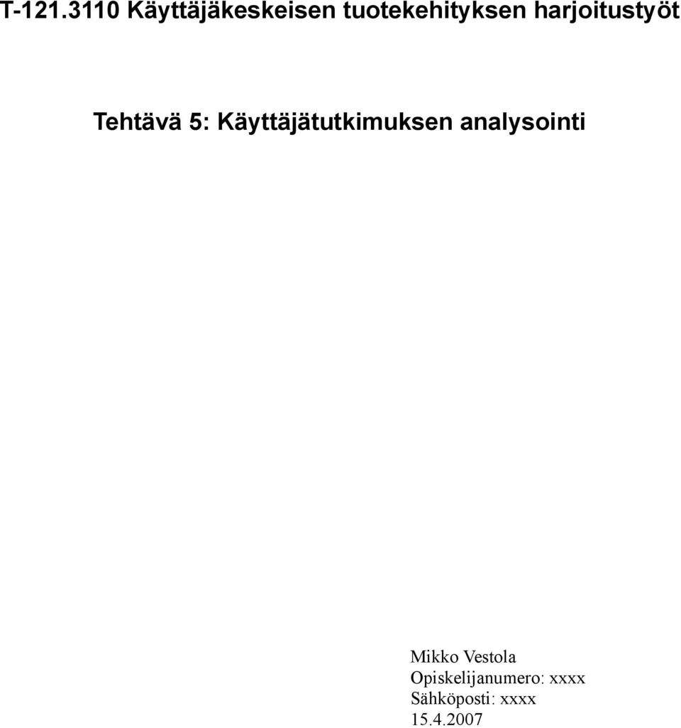harjoitustyöt Tehtävä 5:
