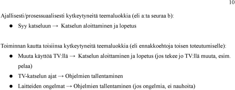 toteutumiselle): Muuta käyttöä TV:llä Katselun aloittaminen ja lopetus (jos tekee jo TV:llä muuta, esim.