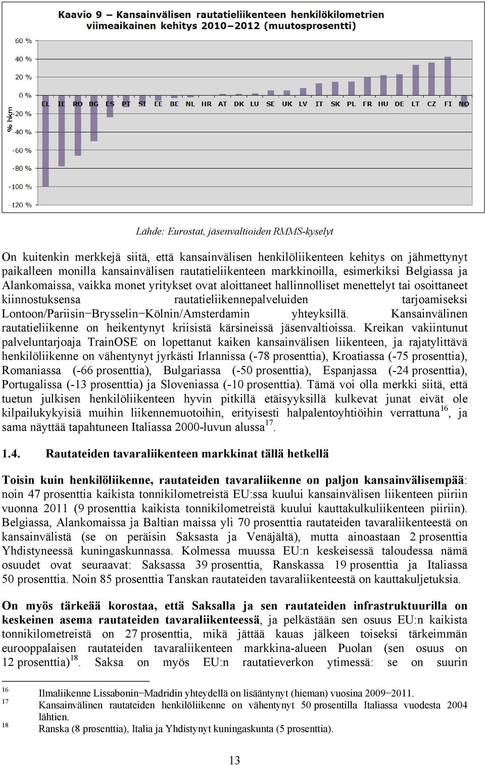 Lontoon/Pariisin Brysselin Kölnin/Amsterdamin yhteyksillä. Kansainvälinen rautatieliikenne on heikentynyt kriisistä kärsineissä jäsenvaltioissa.