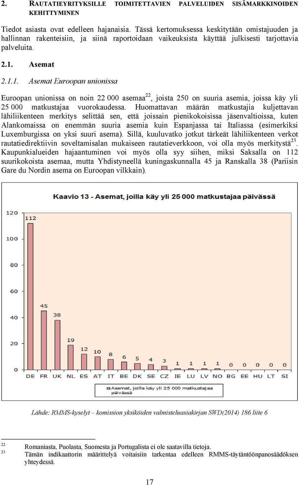Asemat 2.1.1. Asemat Euroopan unionissa Euroopan unionissa on noin 22 000 asemaa 22, joista 250 on suuria asemia, joissa käy yli 25 000 matkustajaa vuorokaudessa.