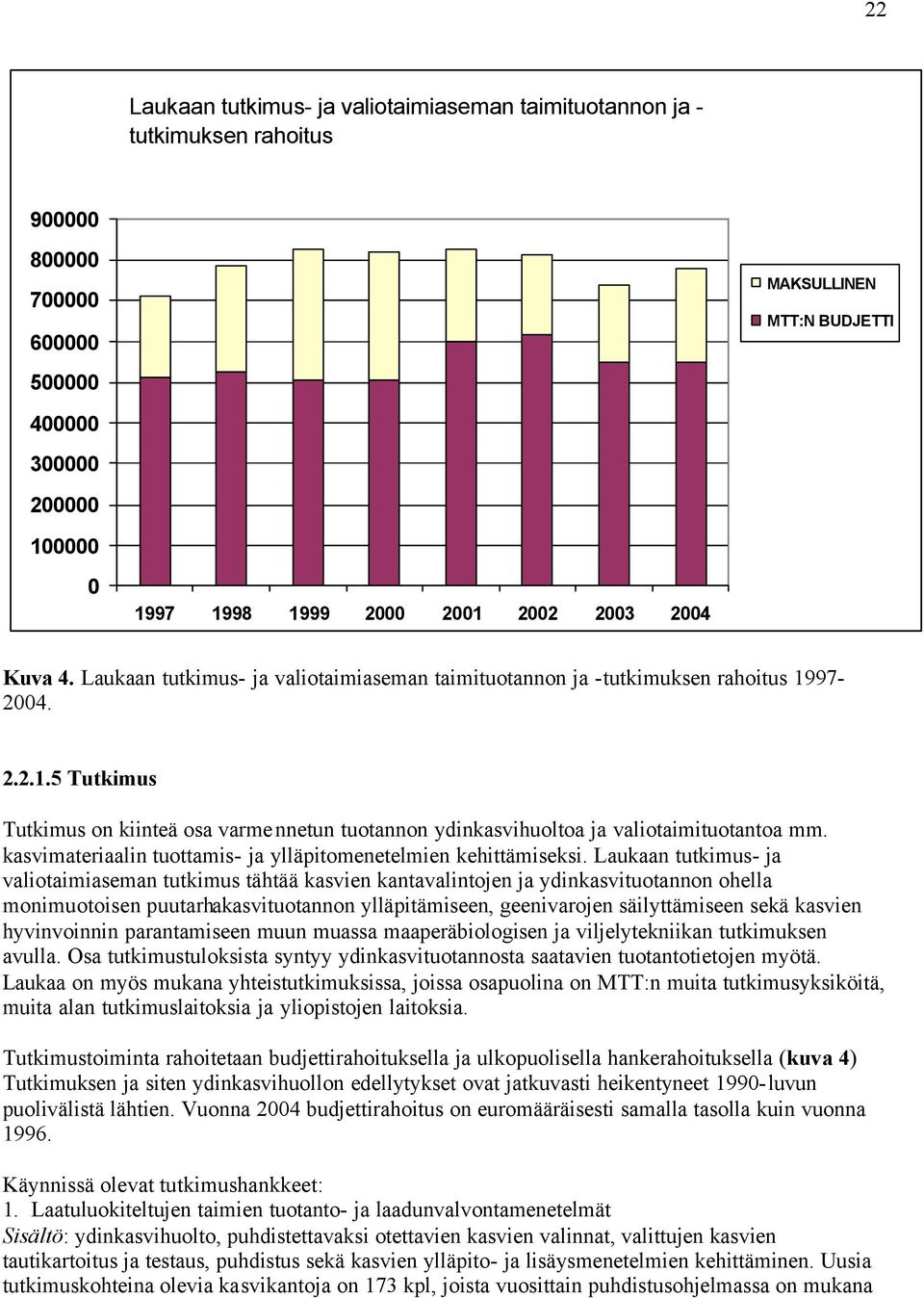 97-2004. 2.2.1.5 Tutkimus Tutkimus on kiinteä osa varmennetun tuotannon ydinkasvihuoltoa ja valiotaimituotantoa mm. kasvimateriaalin tuottamis- ja ylläpitomenetelmien kehittämiseksi.
