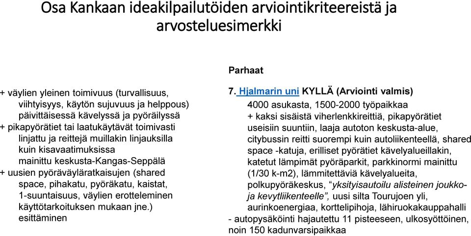 space, pihakatu, pyöräkatu, kaistat, 1-suuntaisuus, väylien erotteleminen käyttötarkoituksen mukaan jne.) esittäminen 7.