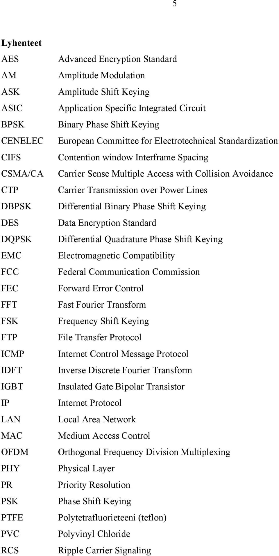 Carrier Sense Multiple Access with Collision Avoidance Carrier Transmission over Power Lines Differential Binary Phase Shift Keying Data Encryption Standard Differential Quadrature Phase Shift Keying