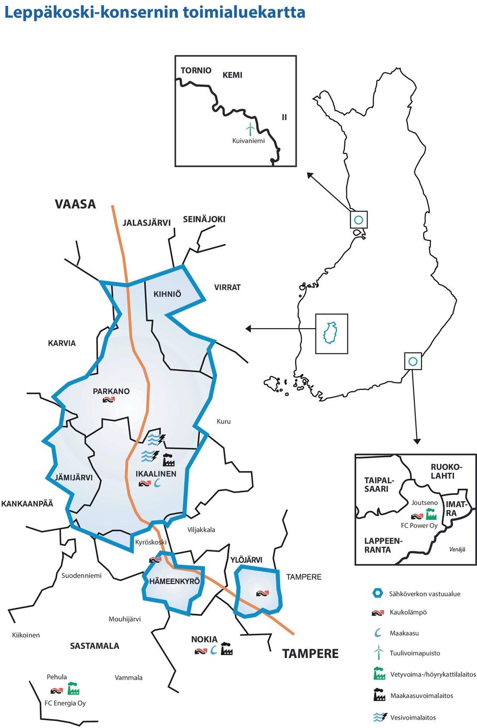 Suodenniemi Sähköverkon vastuualue Mouhijärvi Kaukolämpö Kiikoinen SASTAMALA NOKIA TAMPERE Maakaasu