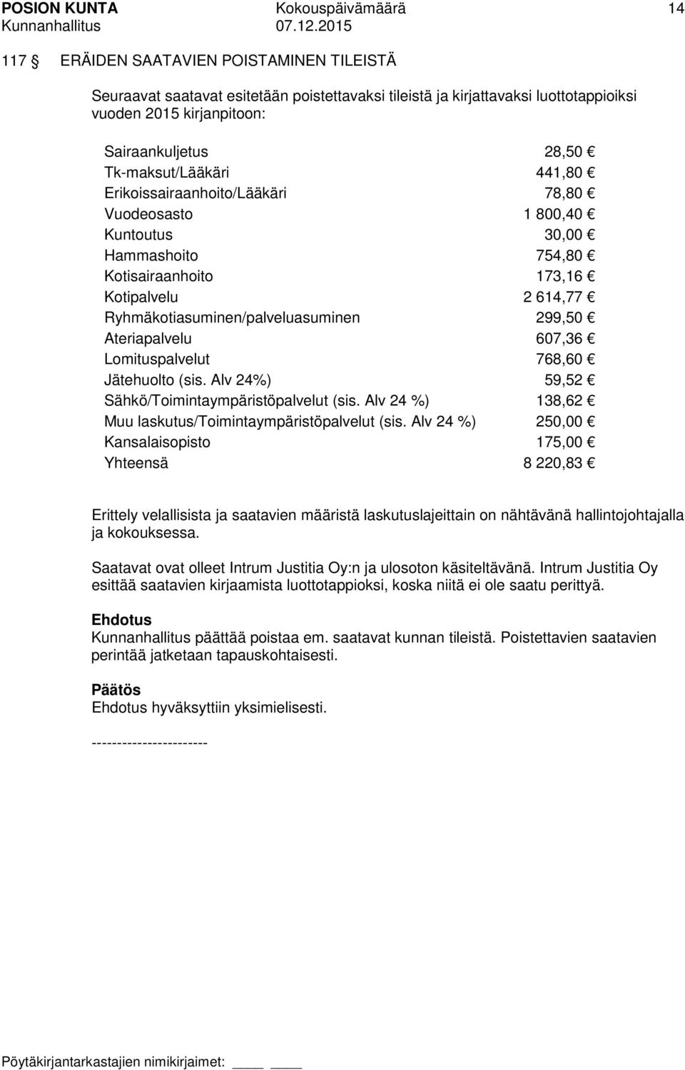 Ryhmäkotiasuminen/palveluasuminen 299,50 Ateriapalvelu 607,36 Lomituspalvelut 768,60 Jätehuolto (sis. Alv 24%) 59,52 Sähkö/Toimintaympäristöpalvelut (sis.