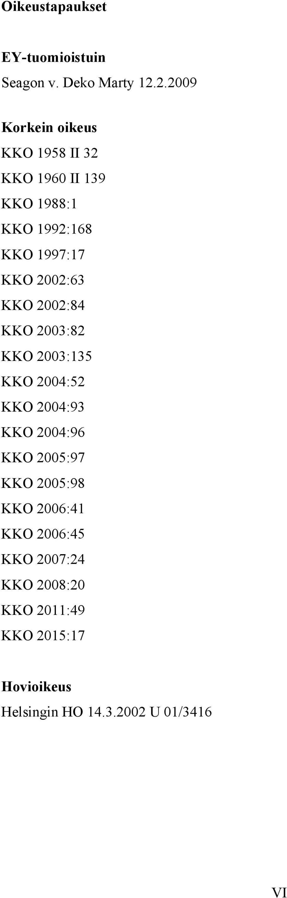 2002:63 KKO 2002:84 KKO 2003:82 KKO 2003:135 KKO 2004:52 KKO 2004:93 KKO 2004:96 KKO 2005:97