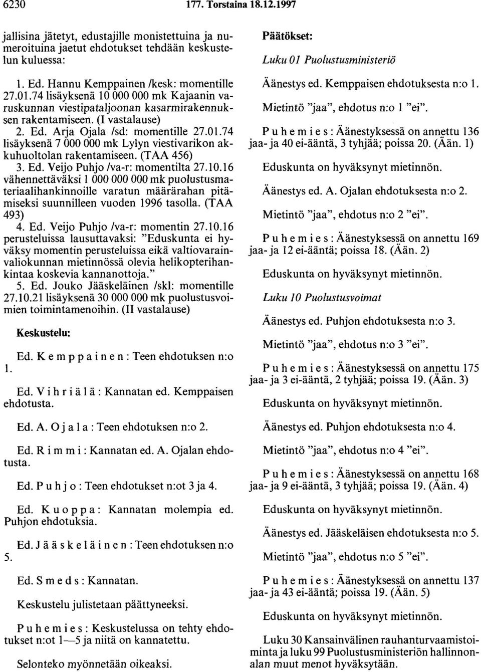 74 lisäyksenä 7 000 000 mk Lylyn viestivarikon akkuhuoltolan rakentamiseen. (T AA 456) 3. Ed. Veijo Puhjo /va-r: momentilta 27.10.