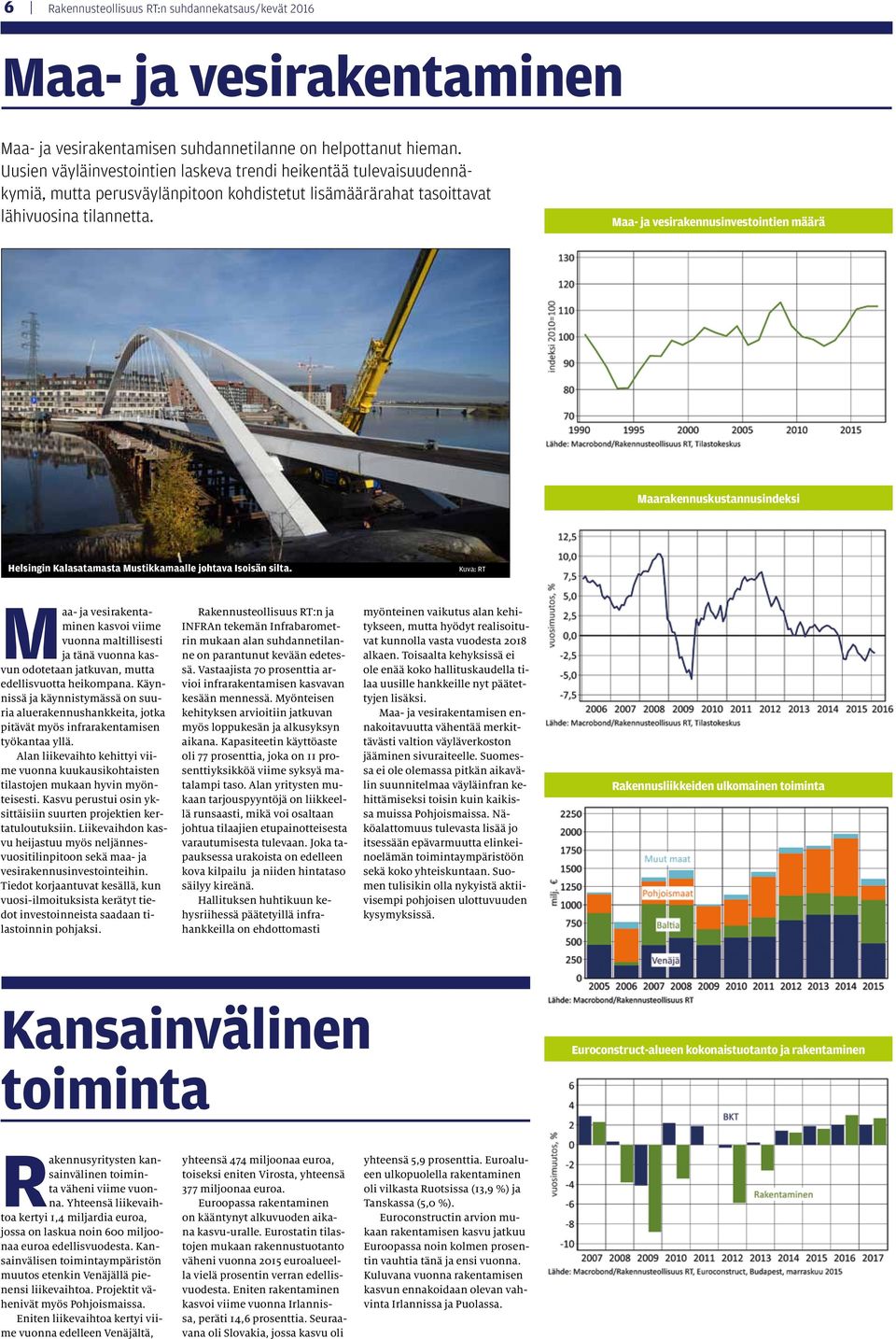 Maa- ja vesirakennusinvestointien määrä Maarakennuskustannusindeksi Helsingin Kalasatamasta Mustikkamaalle johtava Isoisän silta.