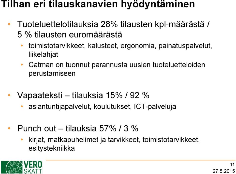 uusien tuoteluetteloiden perustamiseen Vapaateksti tilauksia 15% / 92 % asiantuntijapalvelut, koulutukset,