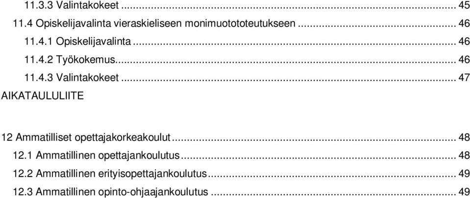 .. 47 AIKATAULULIITE 12 Ammatilliset opettajakorkeakoulut... 48 12.