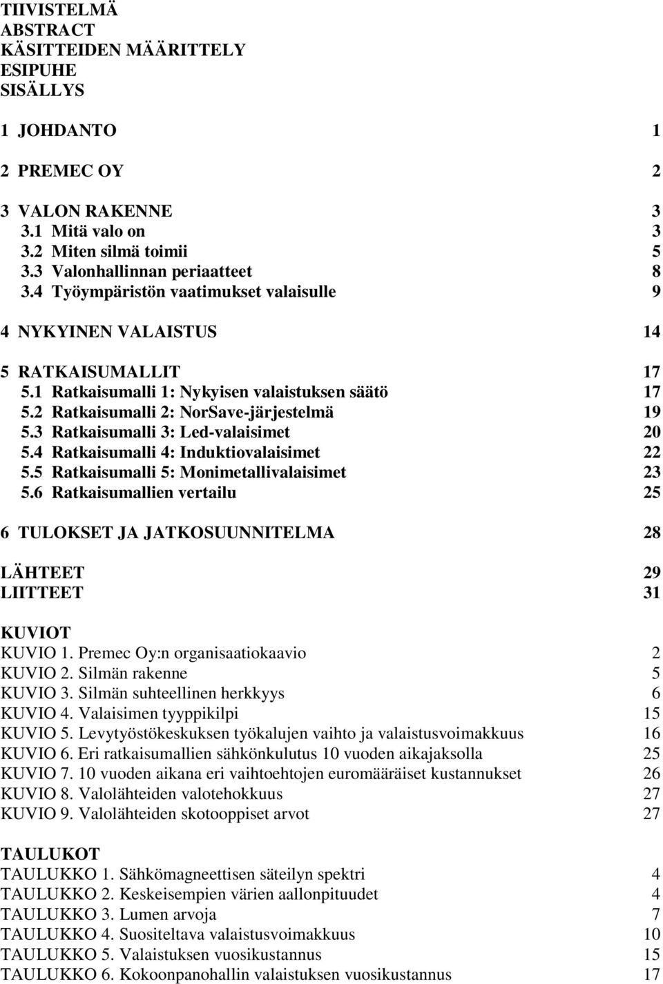 3 Ratkaisumalli 3: Led-valaisimet 20 5.4 Ratkaisumalli 4: Induktiovalaisimet 22 5.5 Ratkaisumalli 5: Monimetallivalaisimet 23 5.