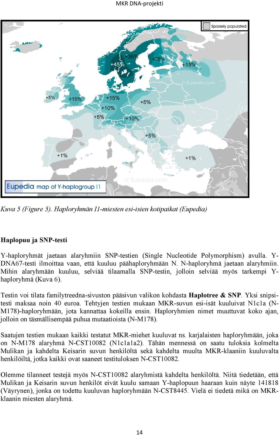 Mihin alaryhmään kuuluu, selviää tilaamalla SNP-testin, jolloin selviää myös tarkempi Y- haploryhmä (Kuva 6). Testin voi tilata familytreedna-sivuston pääsivun valikon kohdasta Haplotree & SNP.