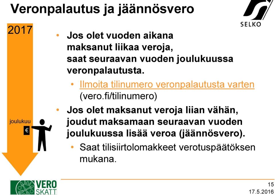 Ilmoita tilinumero veronpalautusta varten (vero.