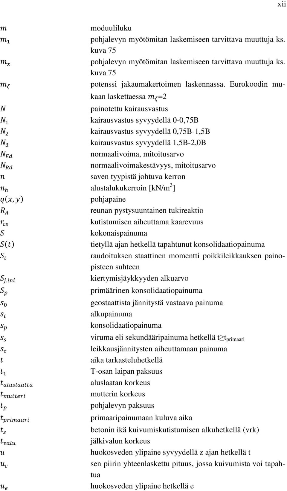 mitoitusarvo E )$ normaalivoimakestävyys, mitoitusarvo F saven tyypistä johtuva kerron F 9 alustalukukerroin [kn/m 3 ] GHI,KL pohjapaine M A reunan pystysuuntainen tukireaktio N kutistumisen