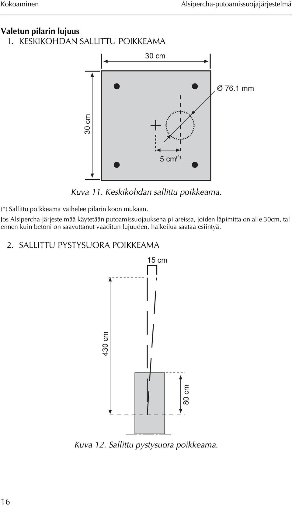 Jos Alsipercha-järjestelmää käytetään putoamissuojauksena pilareissa, joiden läpimitta on alle 30cm, tai ennen kuin