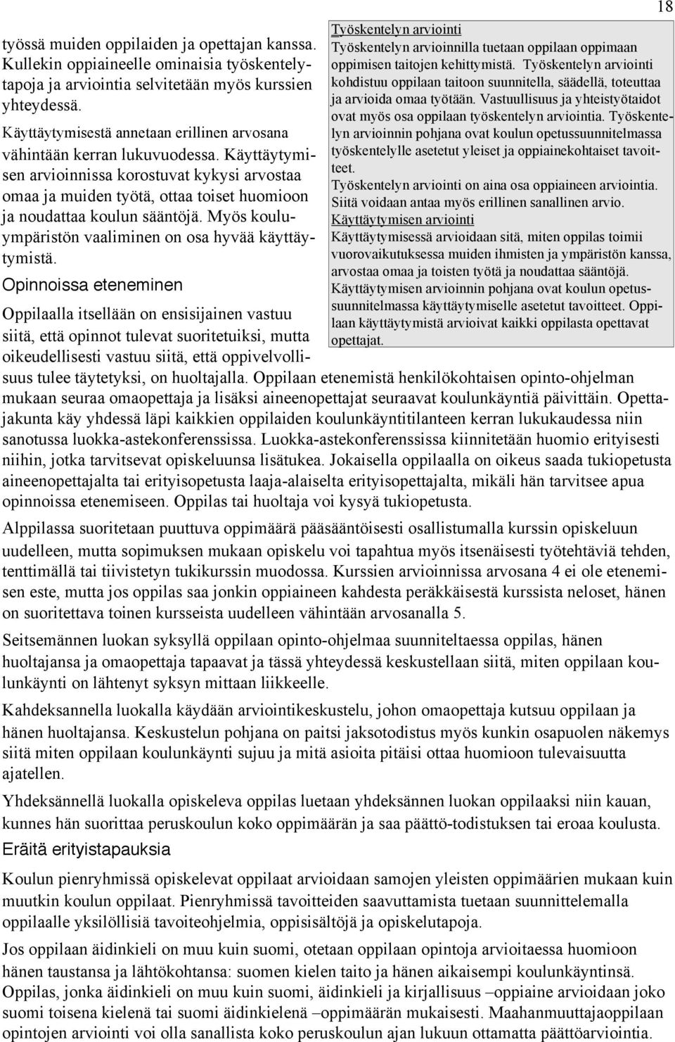 Käyttäytymisen arvioinnissa korostuvat kykysi arvostaa omaa ja muiden työtä, ottaa toiset huomioon ja noudattaa koulun sääntöjä. Myös kouluympäristön vaaliminen on osa hyvää käyttäytymistä.