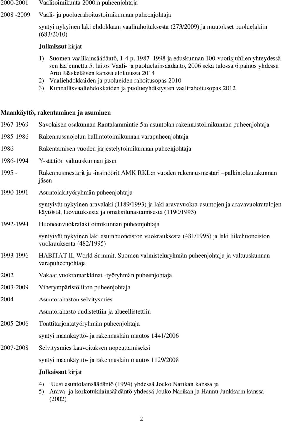 painos yhdessä Arto Jääskeläisen kanssa elokuussa 2014 2) Vaaliehdokkaiden ja puolueiden rahoitusopas 2010 3) Kunnallisvaaliehdokkaiden ja puolueyhdistysten vaalirahoitusopas 2012 Maankäyttö,