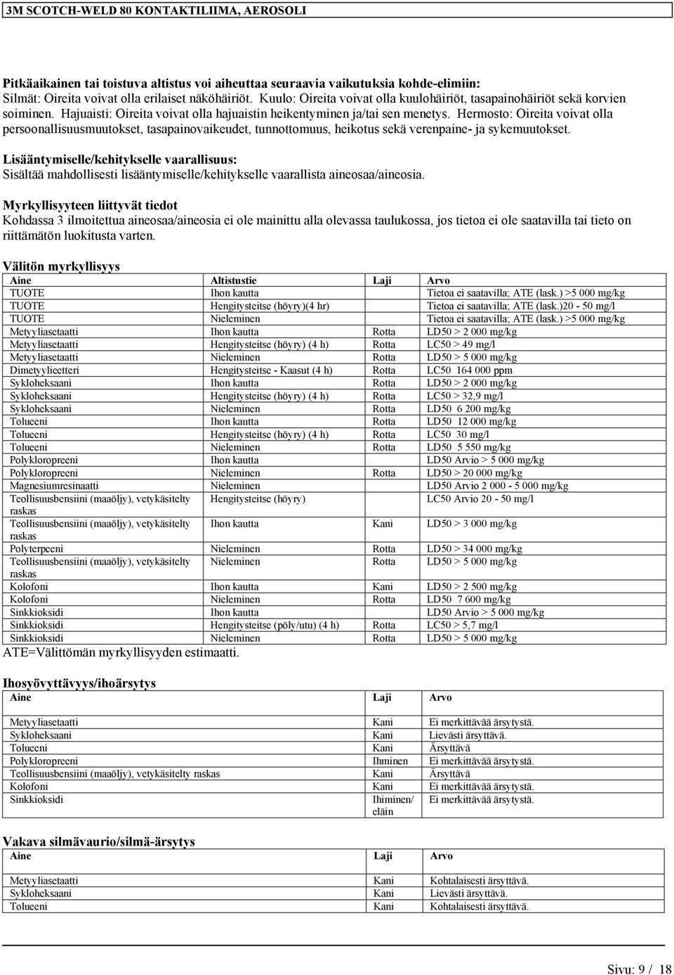 Hermosto: Oireita voivat olla persoonallisuusmuutokset, tasapainovaikeudet, tunnottomuus, heikotus sekä verenpaine- ja sykemuutokset.