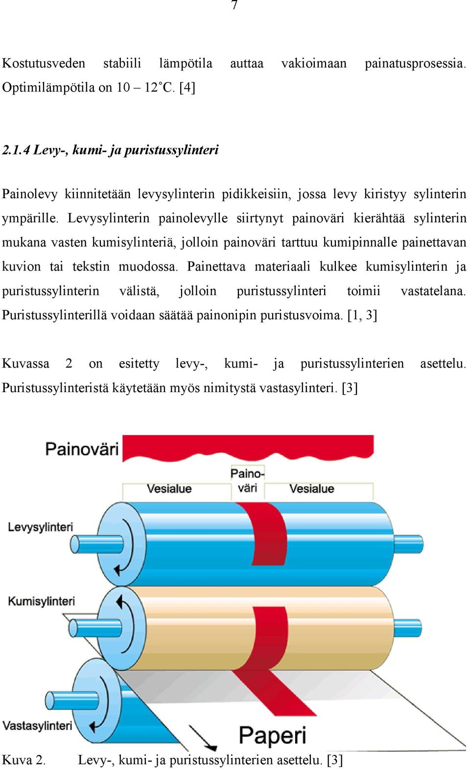 Levysylinterin painolevylle siirtynyt painoväri kierähtää sylinterin mukana vasten kumisylinteriä, jolloin painoväri tarttuu kumipinnalle painettavan kuvion tai tekstin muodossa.