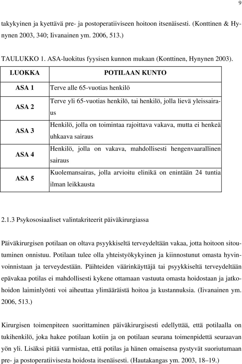 LUOKKA ASA 1 ASA 2 ASA 3 ASA 4 ASA 5 POTILAAN KUNTO Terve alle 65-vuotias henkilö Terve yli 65-vuotias henkilö, tai henkilö, jolla lievä yleissairaus Henkilö, jolla on toimintaa rajoittava vakava,